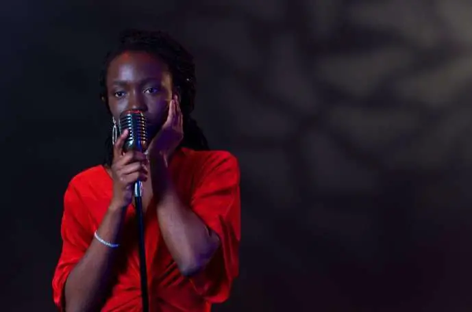 Woman performing spoken word poetry