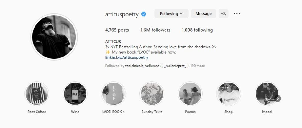 Screenshot of Atticupoetry Instagram homepage