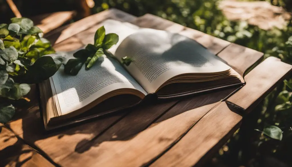 A diverse group of people reading and enjoying nature in a garden. a book on a table