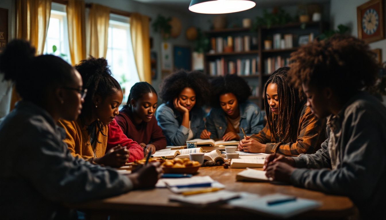 A diverse group of young students engage in reading poetry. Diverse Voices in Poetry